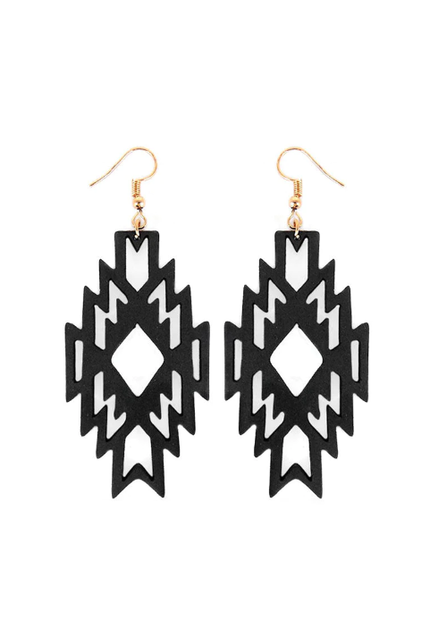 Wooden Aztec Earrings - Black